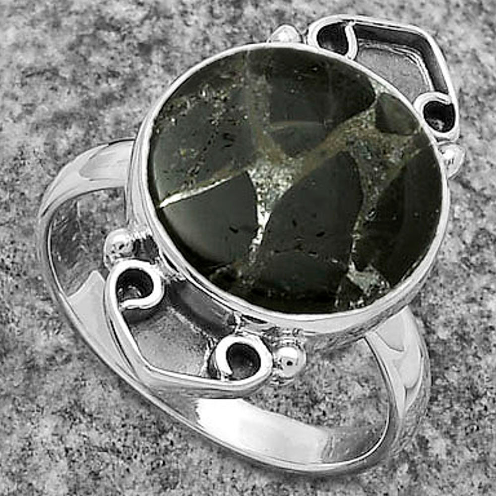 Natural Obsidian And Zinc Ring size-7 R-1204 SDR176069