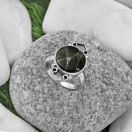 Natural Obsidian And Zinc Ring size-7 R-1204 SDR176069