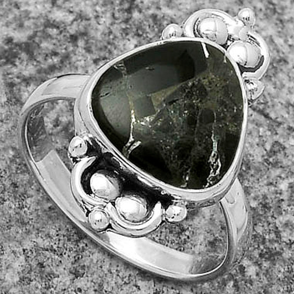 Natural Obsidian And Zinc Ring size-7.5 R-1123 SDR176122