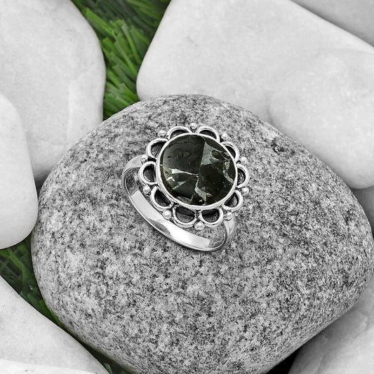 Natural Obsidian And Zinc Ring size-8.5 R-1092 SDR176144