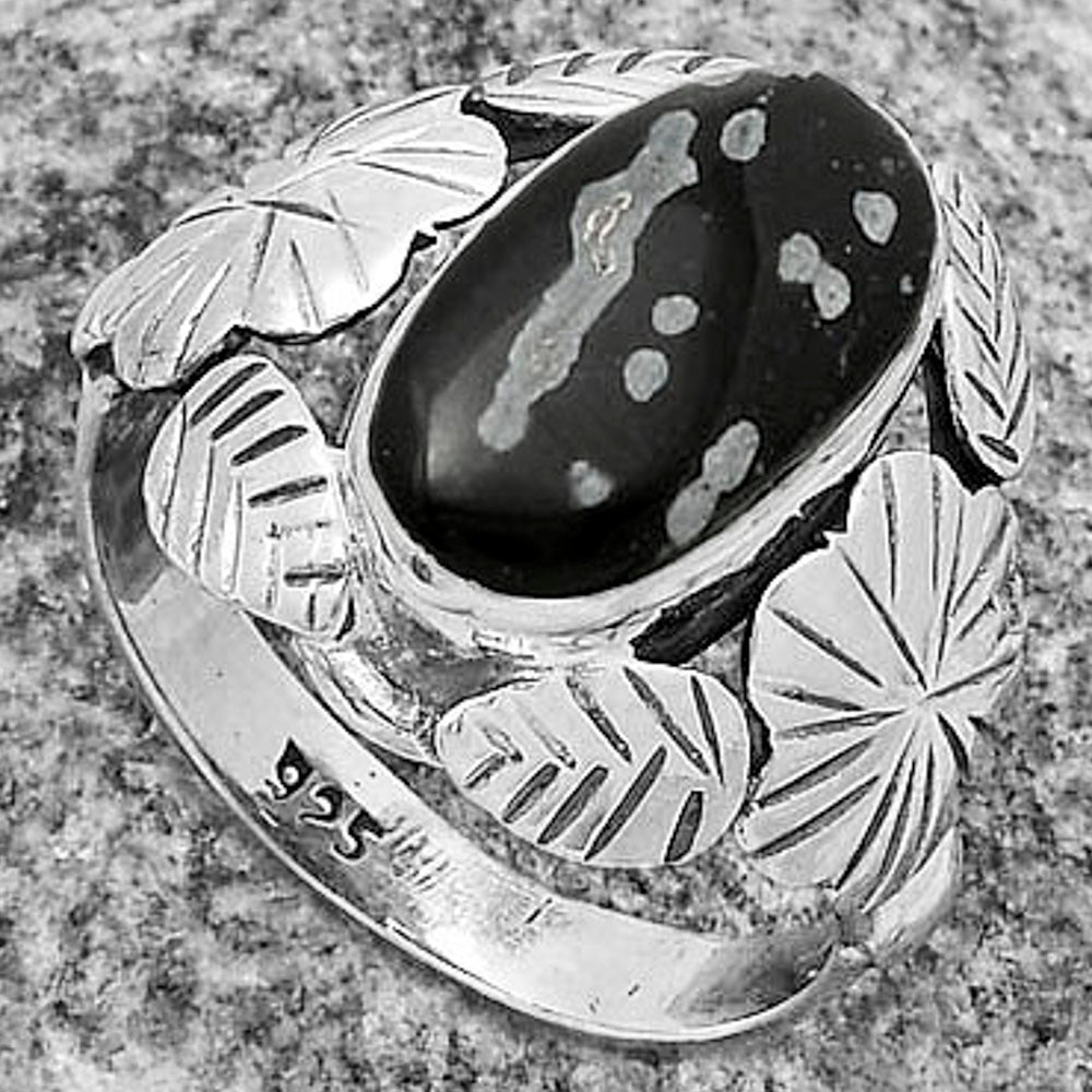 Southwest Design Snow Flake Obsidian Ring size-8.5 R-1352 SDR176254