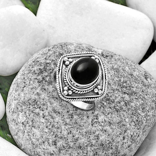 Natural Black Onyx - Brazil Ring size-7.5 R-1258 SDR176608