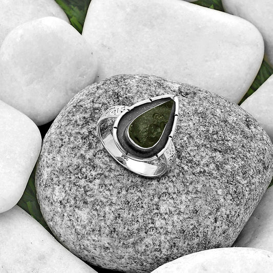 Natural Tektite Rough - Greek Ring size-7.5 R-1688 SDR176707