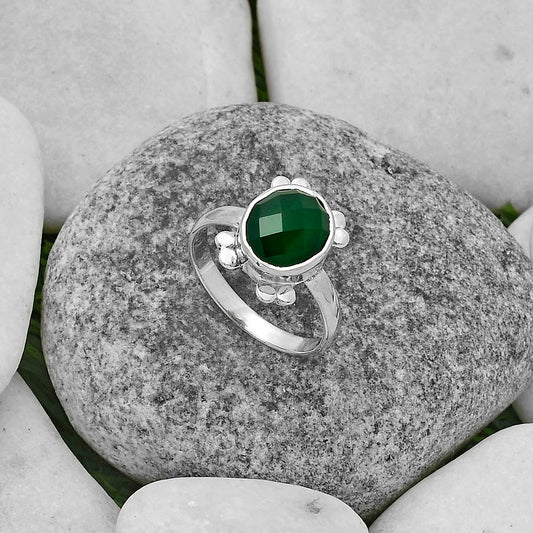 Faceted Natural Green Onyx Ring size-7.5 R-1091 SDR177025