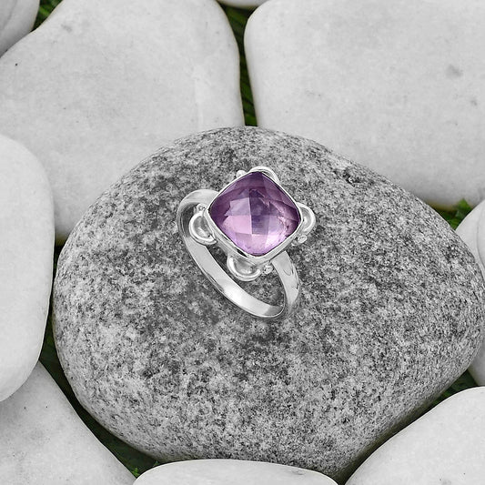 Faceted Rose De France Amethyst Ring size-7.5 R-1103 SDR177052