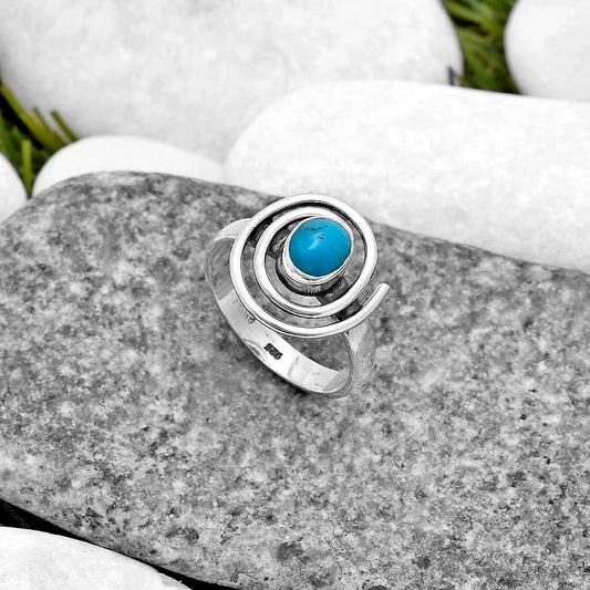 Spiral - Natural Kingman Turquoise Ring size-7 R-1485 SDR177301