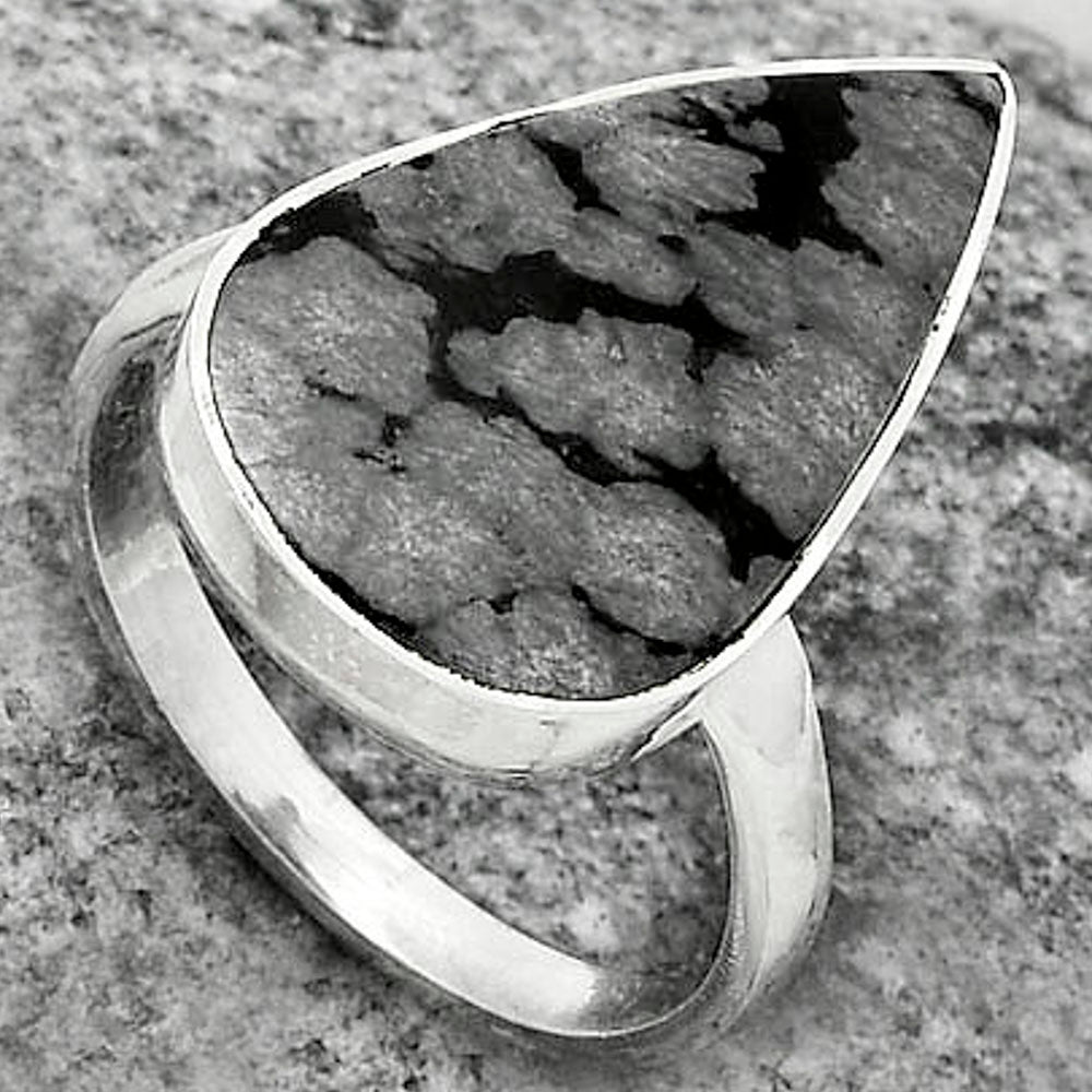 Natural Snow Flake Obsidian Ring size-8.5 R-1001 SDR178039