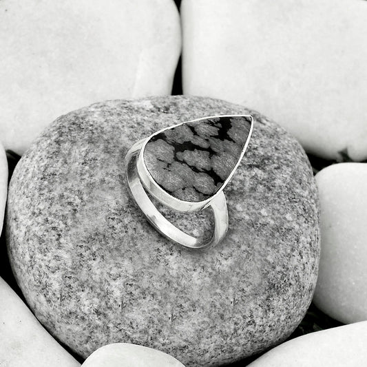 Natural Snow Flake Obsidian Ring size-8.5 R-1001 SDR178039