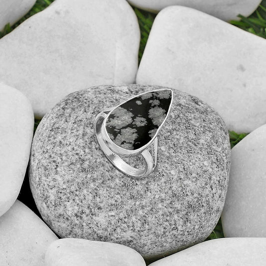 Natural Snow Flake Obsidian Ring size-7.5 R-1002 SDR178181