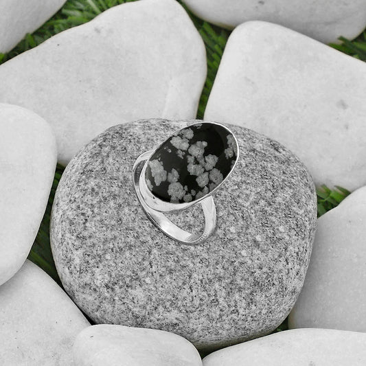 Natural Snow Flake Obsidian Ring size-8.5 R-1001 SDR178286