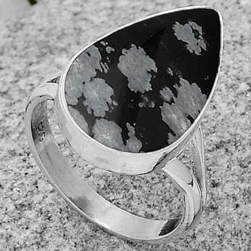 Natural Snow Flake Obsidian Ring size-7.5 R-1002 SDR178435