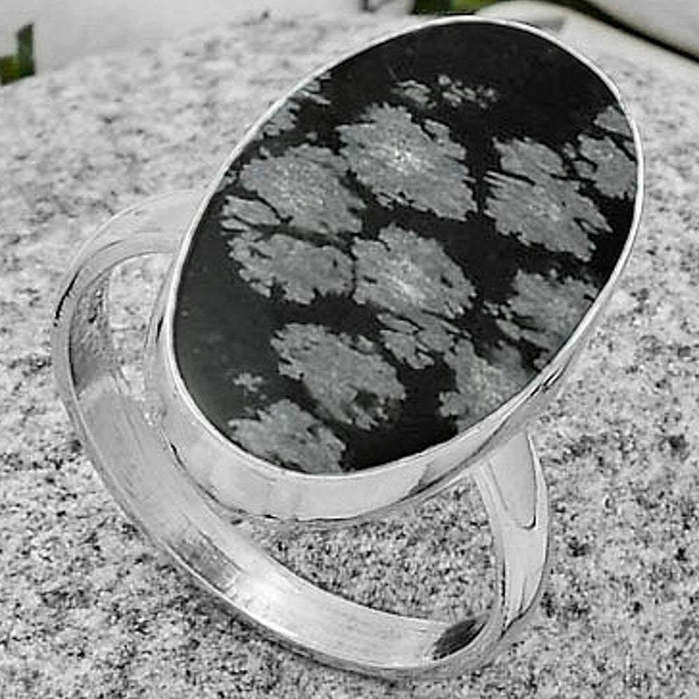 Natural Snow Flake Obsidian Ring size-8.5 R-1001 SDR178453