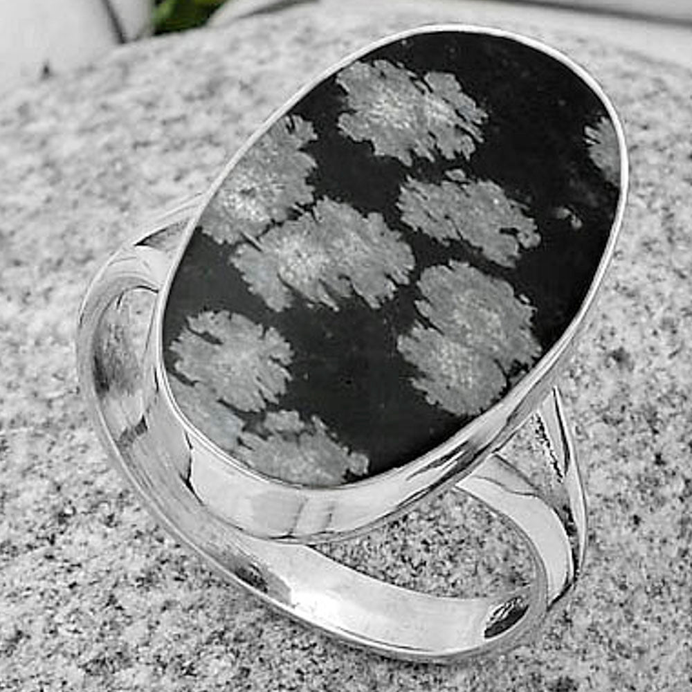 Natural Snow Flake Obsidian Ring size-8.5 R-1002 SDR178463