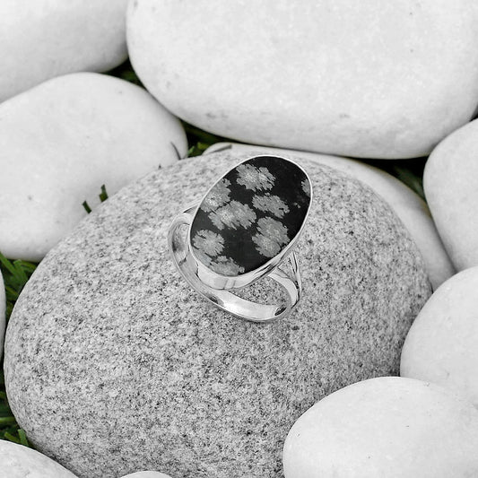 Natural Snow Flake Obsidian Ring size-8.5 R-1002 SDR178463