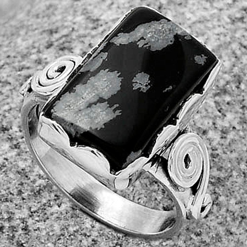 Natural Snow Flake Obsidian Ring size-7 R-1315 SDR178824