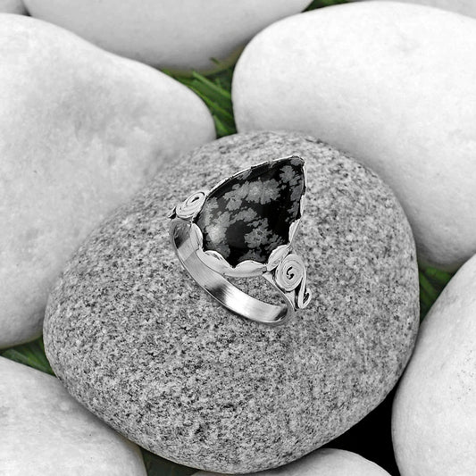 Natural Snow Flake Obsidian Ring size-9 R-1315 SDR178830