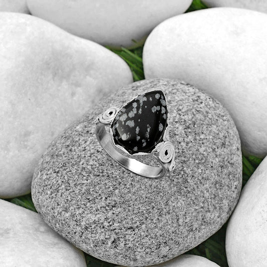 Natural Snow Flake Obsidian Ring size-8.5 R-1315 SDR178841