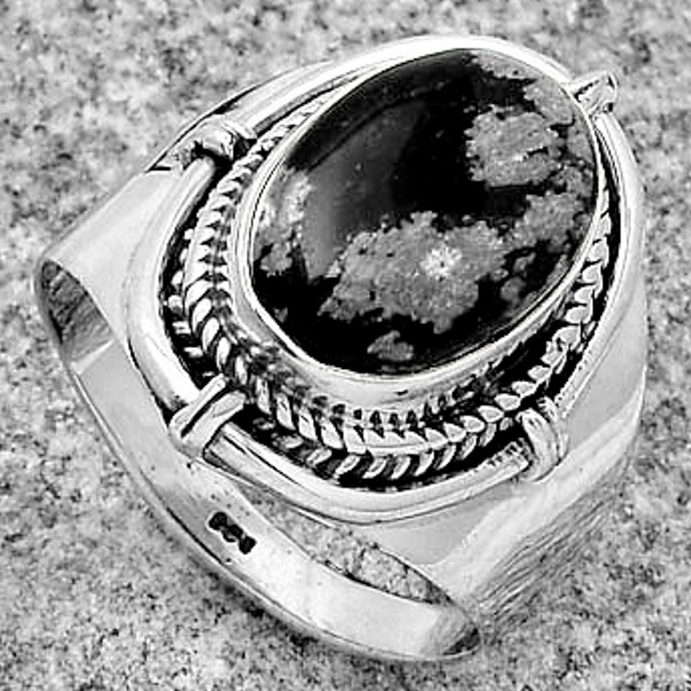 Natural Snow Flake Obsidian Ring size-7 R-1539 SDR179370