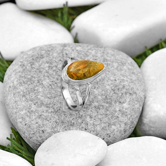 Natural Palm Root Fossil Agate Ring size-7.5 R-1008 SDR179933