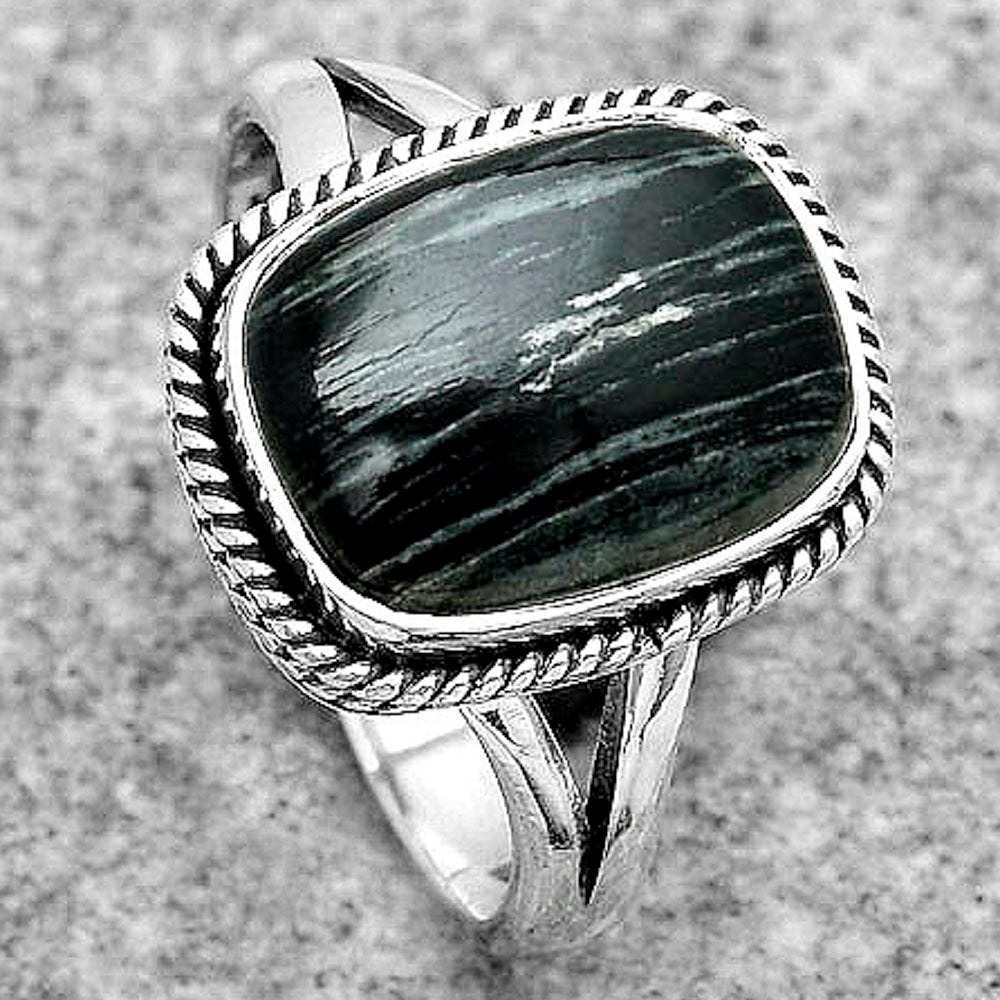 Natural Silver Leaf Obsidian Ring size-7.5 R-1010 SDR180836