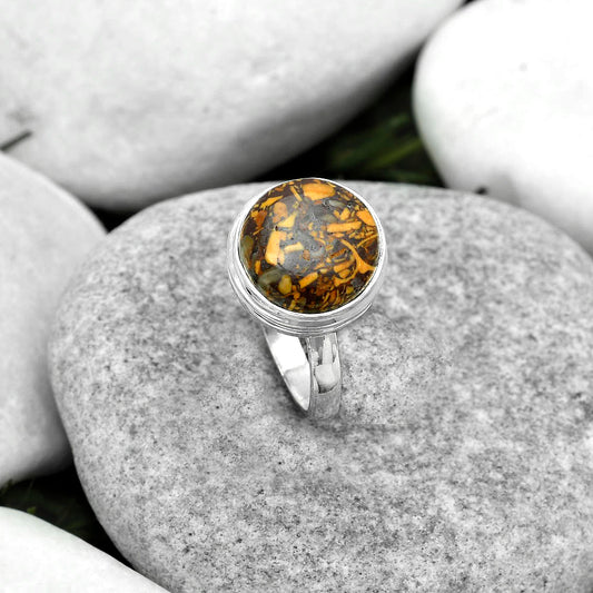 Natural Coquina Fossil Jasper India Ring size-8 R-1007 SDR181008