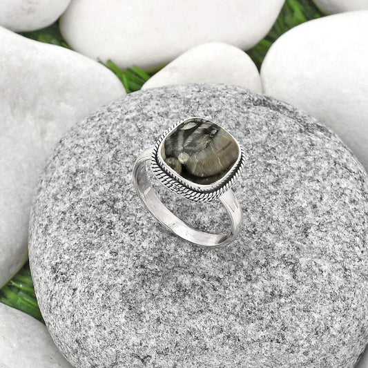Natural Mexican Cabbing Fossil Ring size-8 R-1009 SDR181300
