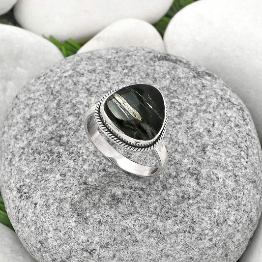 Natural Silver Leaf Obsidian Ring size-8.5 R-1009 SDR181416