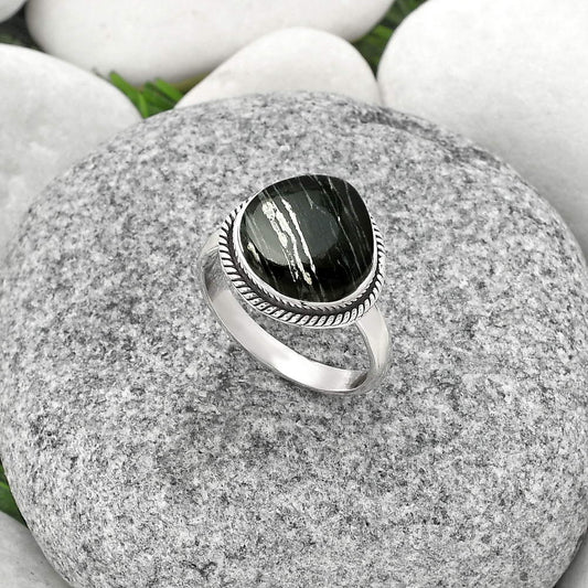 Natural Silver Leaf Obsidian Ring size-8 R-1009 SDR181430