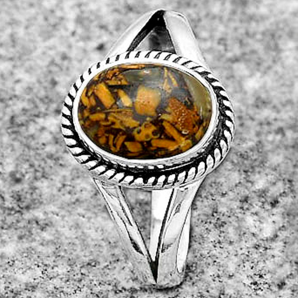 Natural Coquina Fossil Jasper India Ring size-7 R-1010 SDR181696