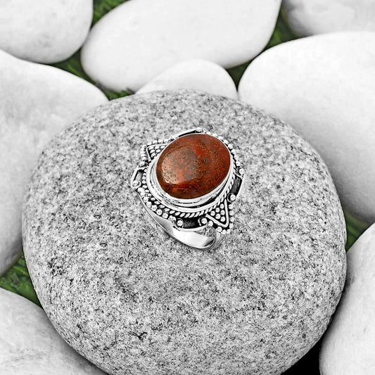 Natural Red Moss Agate Ring size-7.5 R-1557 SDR182173
