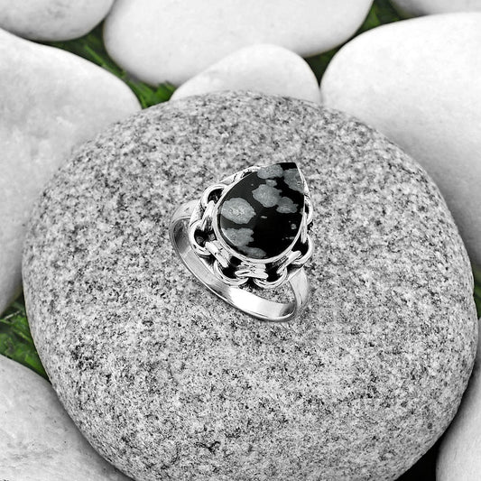 Natural Snow Flake Obsidian Ring size-8 R-1528 SDR182596