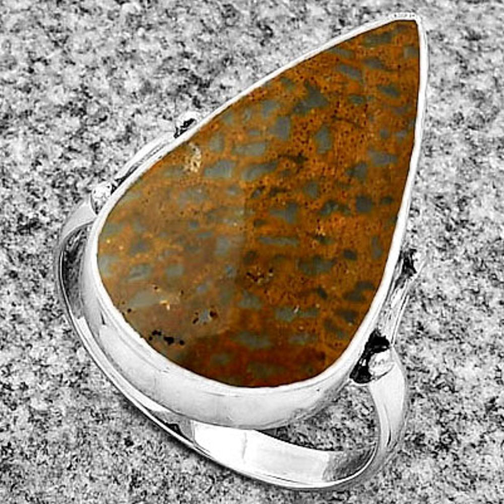 Natural Palm Root Fossil Agate Ring size-8 R-1198 SDR182760