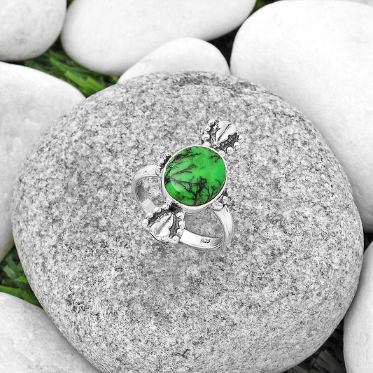 Natural Green Matrix Turquoise Ring size-7 R-1126 SDR183291