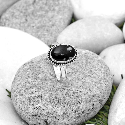 Natural Snow Flake Obsidian Ring size-7 R-1071 SDR184101