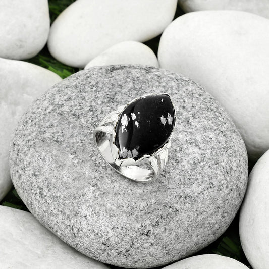 Natural Snow Flake Obsidian Ring size-8 R-1338 SDR184406
