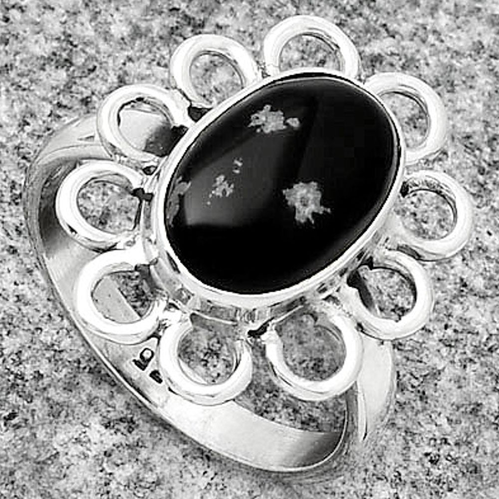 Natural Snow Flake Obsidian Ring size-7.5 R-1527 SDR184472