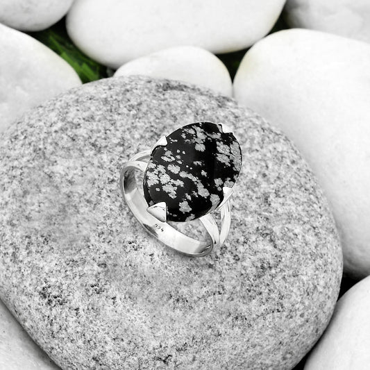 Natural Snow Flake Obsidian Ring size-8 R-1305 SDR184497