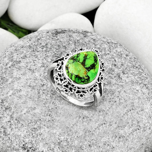 Natural Green Matrix Turquoise Ring size-7 R-1114 SDR184602