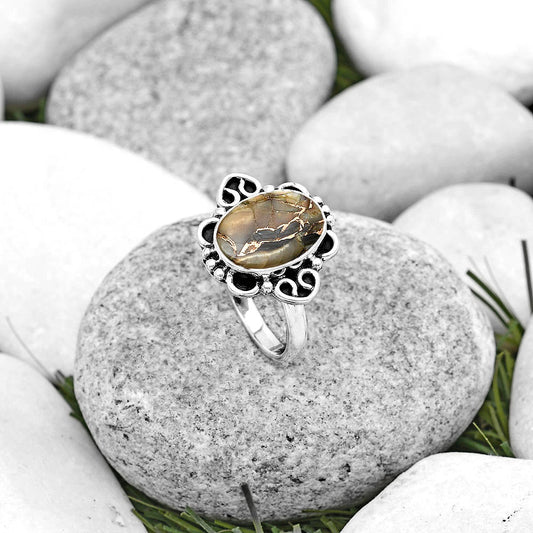 Natural Copper Abalone Shell Ring size-8.5 R-1131 SDR185017