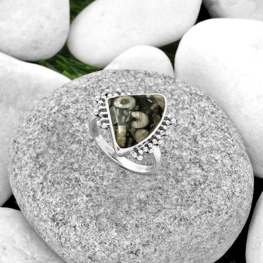 Natural Crinoid Fossil Coral Ring size-8.5 R-1223 SDR185183