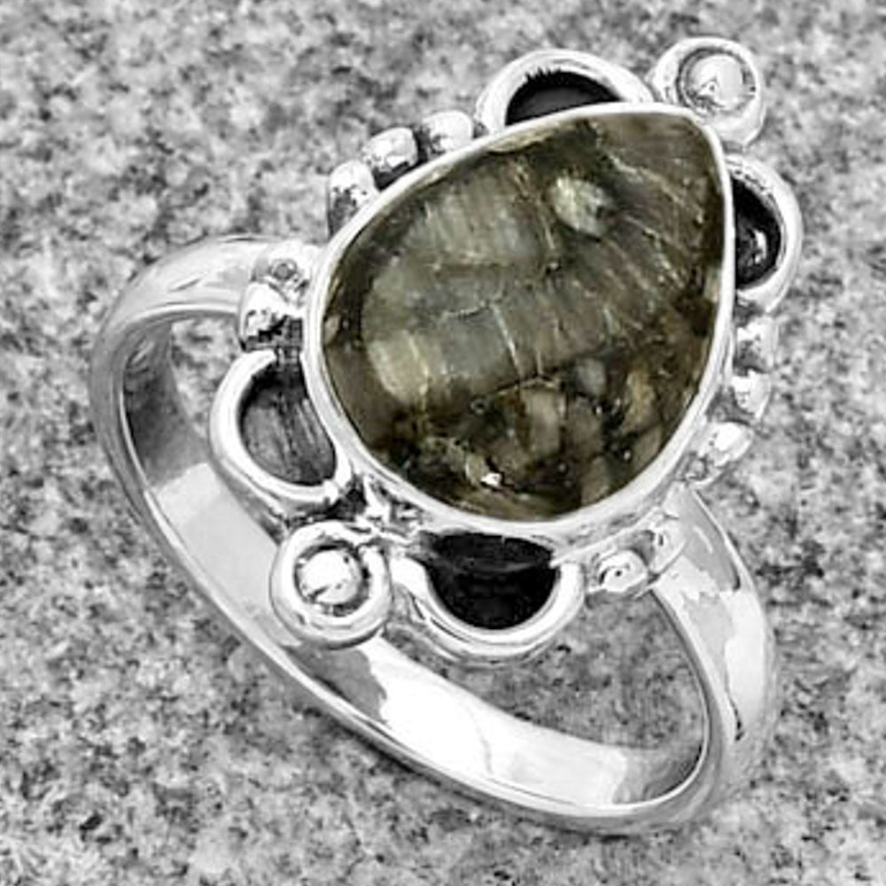 Natural Crinoid Fossil Coral Ring size-7.5 R-1103 SDR185340