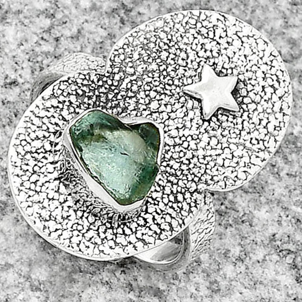 Star - Natural Aqua Apatite Rough Ring size-7.5 R-1290 SDR185453