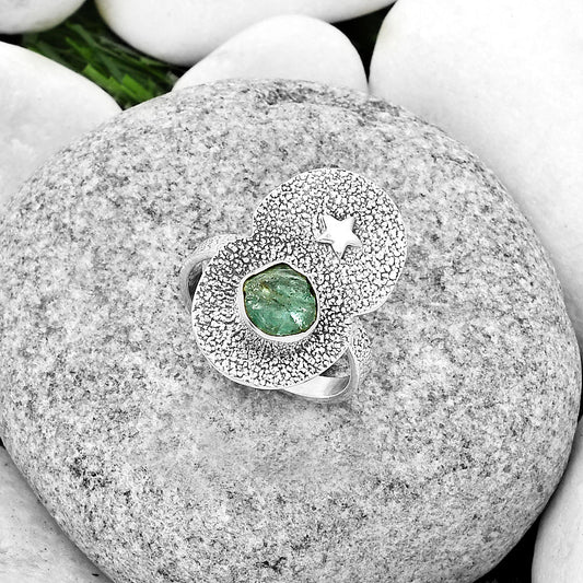 Star Aqua Apatite Rough Madagascar Ring size-9 R-1290 SDR185468
