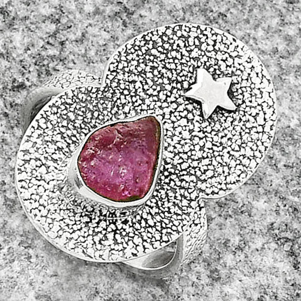 Star Natural Pink Tourmaline Rough Ring size-7.5 R-1290 SDR185473