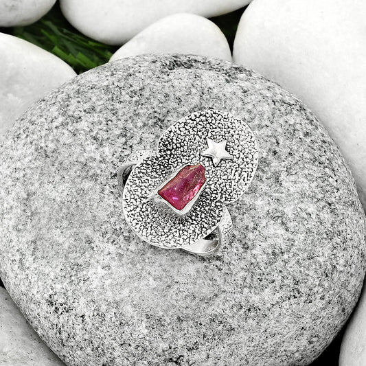Star Natural Pink Tourmaline Rough Ring size-8.5 R-1290 SDR185479