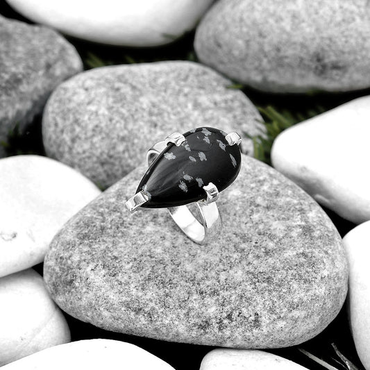 Natural Snow Flake Obsidian Ring size-7.5 R-1089 SDR187008