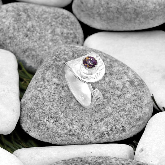 Adjustable Natural Copper Purple Turquoise Ring size-7.5 R-1319 SDR187131