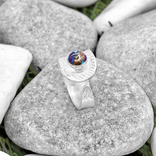 Adjustable Natural Copper Purple Turquoise Ring size-7.5 R-1319 SDR187196