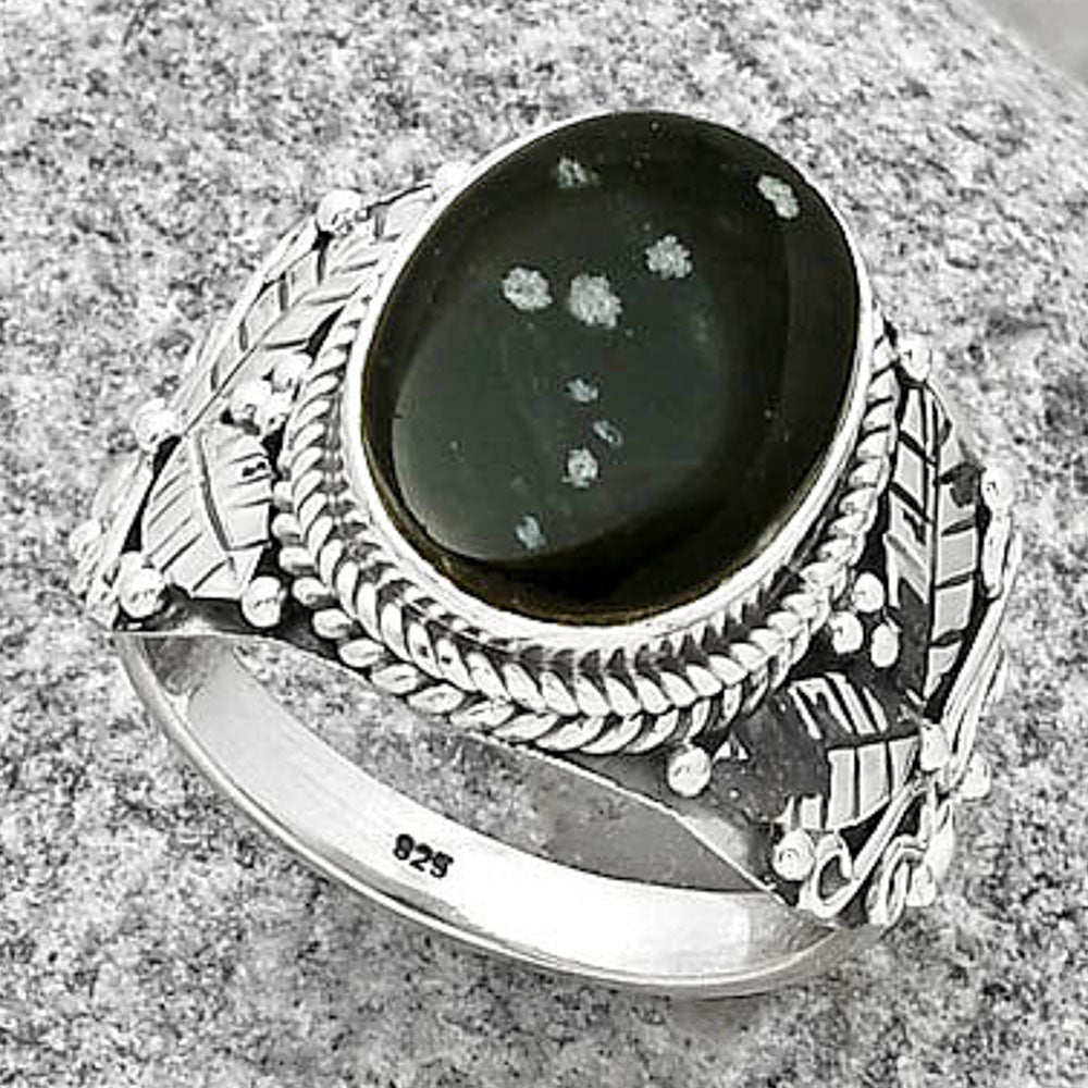 Southwest Design Natural Snow Flake Obsidian Ring size-9 R-1387 SDR188562