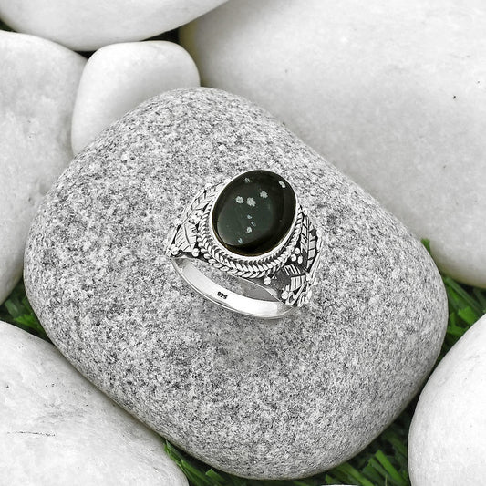 Southwest Design Natural Snow Flake Obsidian Ring size-9 R-1387 SDR188562